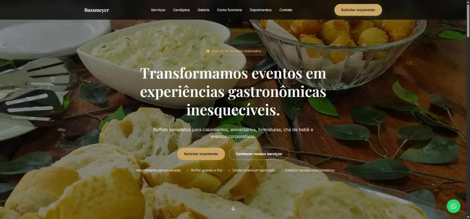 Página inicial do site Cozinha Bussmeyer — buffet de eventos
