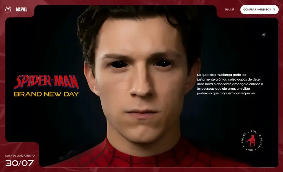 Página inicial do site de venda de ingressos do novo filme do Homem-Aranha